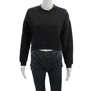 Mate Women Pullover Sweatshirt Black Organic Cotton Long Sleeve Size S